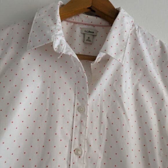 LLBean White and Pink Polka Dot Button Down Size MP - Picture 9 of 10
